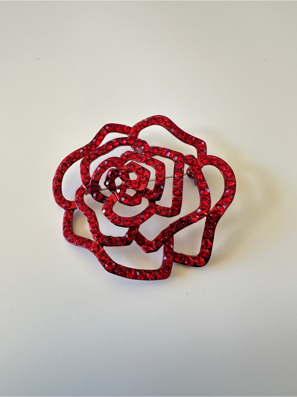 Red Crystal Rose Brooch Pin - Women Jewelry